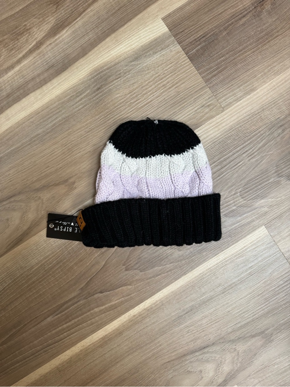 Little Bipsh Knit Colorblock Kids Beanie - Black, White, Light Pink